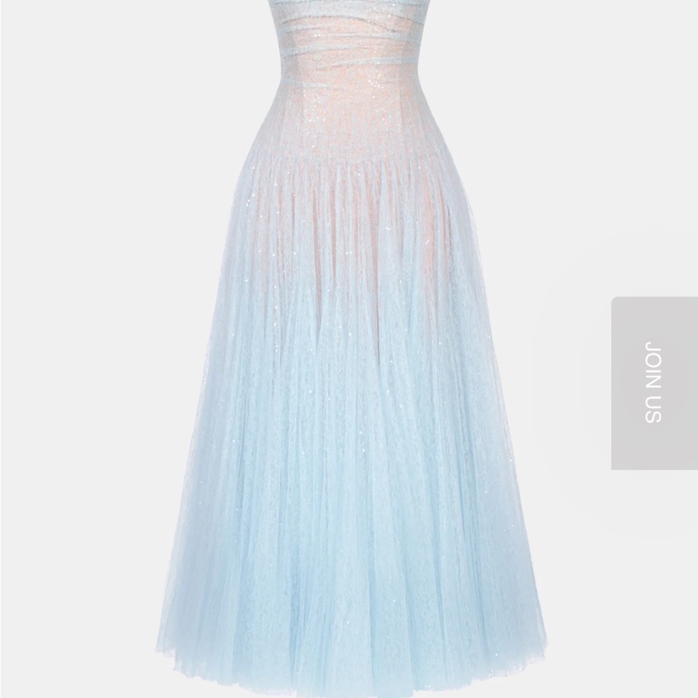 Montsand Blue Draped Lace Midi dress